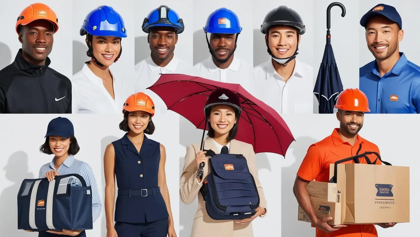 Accessories Wear photoshoot for website like__Caps_Helmet_Safety Gears_Umbrella_Delivery Bagswebp
